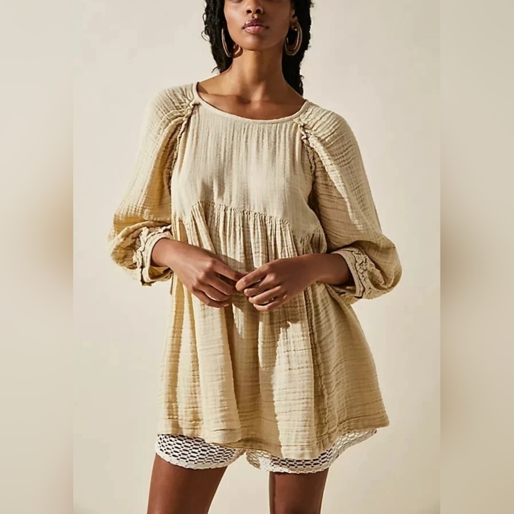 Free People Beige Textured Tunic -Size S